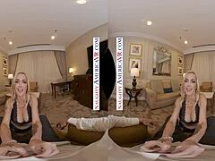 blonde devon in lingerie and heels fucks big cock on play date at naughty america, showing tits and ass.