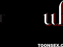 The sexy 3d babe masturbates first.