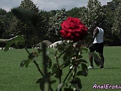 Glamour babe enjoys outdoor riding with european amateurs in interracial setting.