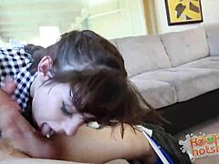 Teen Hannah Hartman throat fucked in garage. She dates and smokes cock hard.
