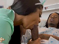 Mia Mercy, ebony nurse, grabs my sample with big cock action