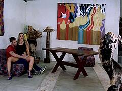 Blonde in anime hentai deepthroating monster cock bent over