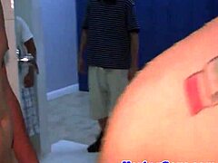 Gay sex party in a fraternity bathroom with anal sex
