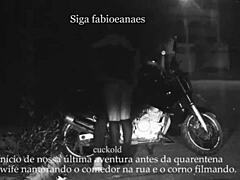 Married Woman Flashes on Street While Cuckold Voyeur Films