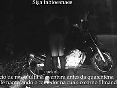 Married Woman Flashes on Street While Cuckold Voyeur Films