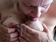 spitting cum on juicy tits! 😜