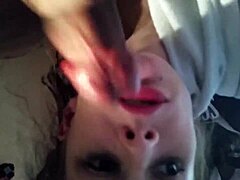 White slut loves sucking big cock in intense blowjob session!