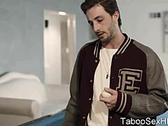 Brunette sexy teen hooks up with football player for fun