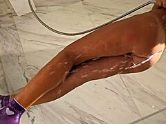 Orgasm in Shower with Hairy Pussy Brushing Show