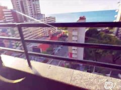 Safada neighbor fucks on porch with cumshot facial and big ass cowgirl