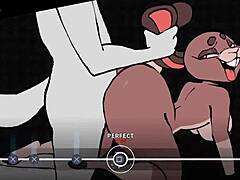 The boss fight in the adult animated game Beat Banger