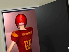 Cheerleader rides quarterback in steamy 3D locker room scene