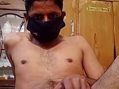 Young Muslim gay man masturbates with oil and shows his big dick