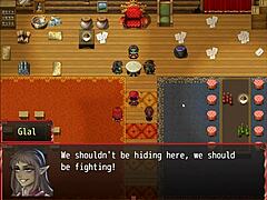 Harem game features redhead MILF blocking with big tits