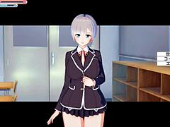 3D anime JK Asami's huge tits massaged in steamy hentai sex