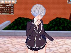 3D anime JK Asami's huge tits massaged in steamy hentai sex