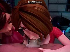 3D animated hentai with two sexy aunts sharing a big cock and cumshots