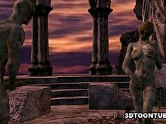 hey, wanna watch this 3d cartoon zombie babe get double teamed outdoors?