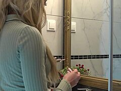 Blonde Wife Teases While Changing Panties in Bathroom Scene