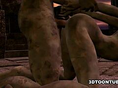 hey, wanna watch this 3d cartoon zombie babe get double teamed outdoors?