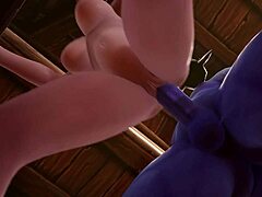In the Warcraft parody, a blue monster elf passionately assfucks a sexy fat cartoon beauty with huge tits and legs.