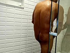 Playful bathroom fun with skinny Latina couple