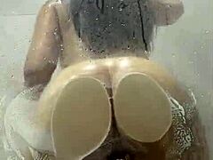 Wow! Pawg rides dildo hard in steamy shower solo!