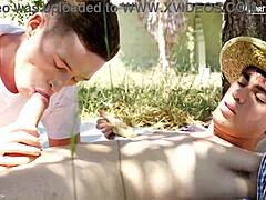 Twink farmer strokes and sucks cock on ranch.