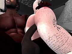 yo, black man bangs demonic white chick with big tits in suv hentai style