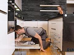 Small tits and ass licking in kinky kitchen encounter