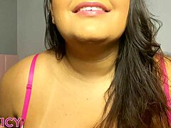 Latina wife humiliates old cuckold with sensual JOI and big tits