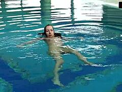 Watch Lina Mercury and Mia Ferrari Swim Naked. They Splash in Public Pool Without Shame.