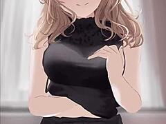 Anime girl in black dress rides cock and gets covered in cum.