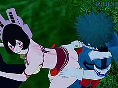 shino and mei have intense sex with izuku in my hero academia