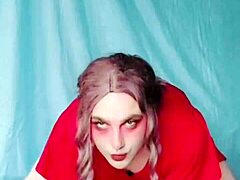 Blue dress crossdresser teases with big butt in webcam show