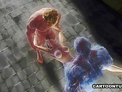 Busty 3D cartoon babe double-teamed hard in jail.
