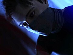 Curvy redhead cartoon gets fucked by big cock standing up with foot on wall in hentai