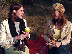 skinny petite lesbians get rough outdoors in steamy play