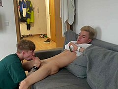 Gay teen gets a juicy blowjob and anal sex surprise