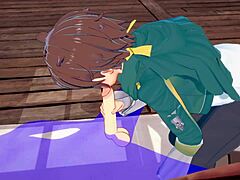 Konosuba Yaoi - Kazuma Sucks Cock with Cum in Mouth.