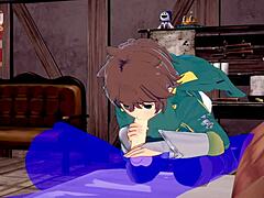 Konosuba Yaoi - Kazuma Sucks Cock with Cum in Mouth.