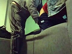 Intense gay blowjob and sofa fucking