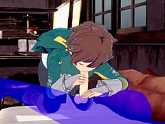 Konosuba Yaoi - Kazuma Sucks Cock with Cum in Mouth.