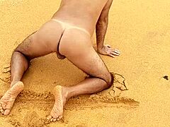 Public beach gay scene with hot latina bottom