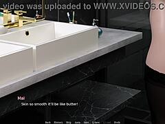 Chubby babe fingering her perfect pussy in bathroom with sexy 3D cartoon outfit