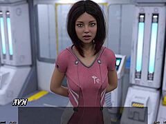 stranded in space 91 - big boobs milf stretches out in wild game outfit.