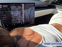Stunning teen Lily Phillips enjoys a wild car ride