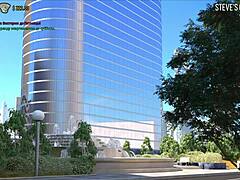 Fashionbusiness babe spreads legs to show pussy in 3D game