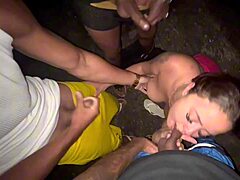 Me and friends fucked this busty brunette in the street, cum on her face.