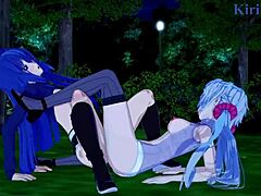 Chris Yukine and Tsubasa Kazanari in intense lesbian hentai play